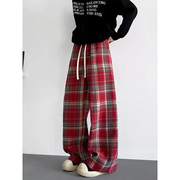 Black Casual Pants Men Retro Plaid Pants Men Streetwear Hip-hop Loose Wide Leg Pants Mens Vintage Trousers Large Size 5XL
